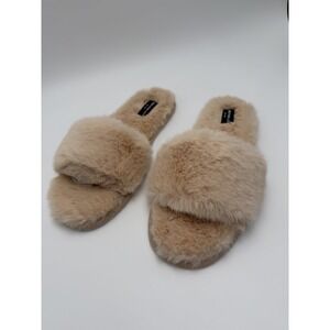 Generation Love Beige Slipper Slides Open Toe Faux Fur Comfort LARGE?  NWT